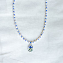 Load image into Gallery viewer, Blue flax freshwater pearl beaded necklace (no. 2)