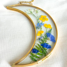 Load image into Gallery viewer, Wildflower garden gold crescent moon wall hanging (no. 2)