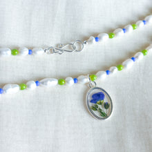 Load image into Gallery viewer, Blue flax freshwater pearl beaded necklace (no. 1)