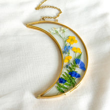 Load image into Gallery viewer, Wildflower garden gold crescent moon wall hanging (no. 2)