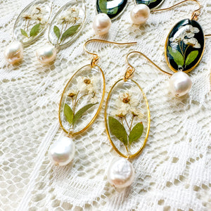 Bridal Wreath oval pearl drop earring