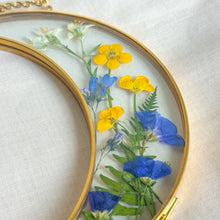 Load image into Gallery viewer, Wildflower garden gold crescent moon wall hanging (no. 2)