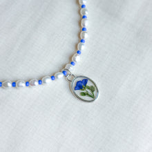 Load image into Gallery viewer, Blue flax freshwater pearl beaded necklace (no. 2)