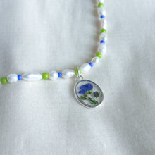 Load image into Gallery viewer, Blue flax freshwater pearl beaded necklace (no. 1)