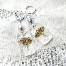 Load image into Gallery viewer, Pink yarrow pearl huggie hoops