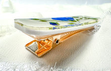 Load image into Gallery viewer, Blue flax rectangle hair clip