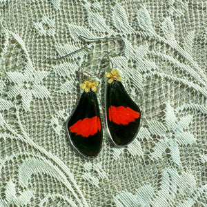 Chokecherry red and black wing earring