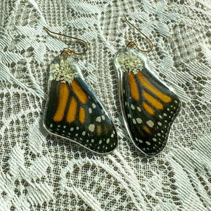 Queen Anne’s Lace monarch wing earring