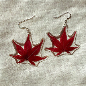 Large red maple leaf earrings