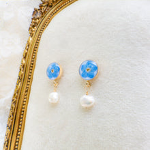 Load image into Gallery viewer, Forget-me-not pearl drop studs - gold-filled
