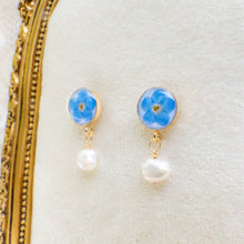 Load image into Gallery viewer, Forget-me-not pearl drop studs - gold-filled
