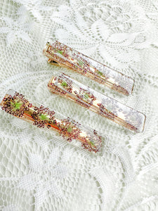 Pink Queen Anne’s Lace bar hair clip