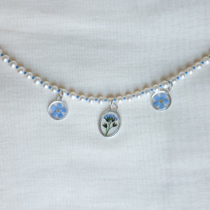 Triple forget-me-not beaded charm necklace