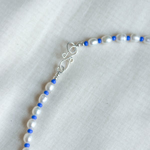 Blue flax freshwater pearl beaded necklace (no. 2)