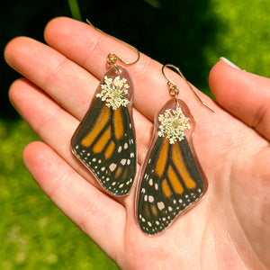 Queen Anne’s Lace monarch wing earring