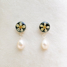 Load image into Gallery viewer, Black chokecherry pearl drop studs - sterling silver

