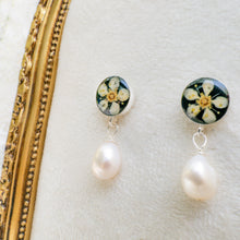 Load image into Gallery viewer, Black chokecherry pearl drop studs - sterling silver
