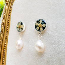 Load image into Gallery viewer, Black chokecherry pearl drop studs - sterling silver

