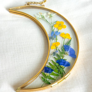 Wildflower garden gold crescent moon wall hanging (no. 2)