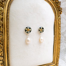 Load image into Gallery viewer, Black chokecherry pearl drop studs - sterling silver
