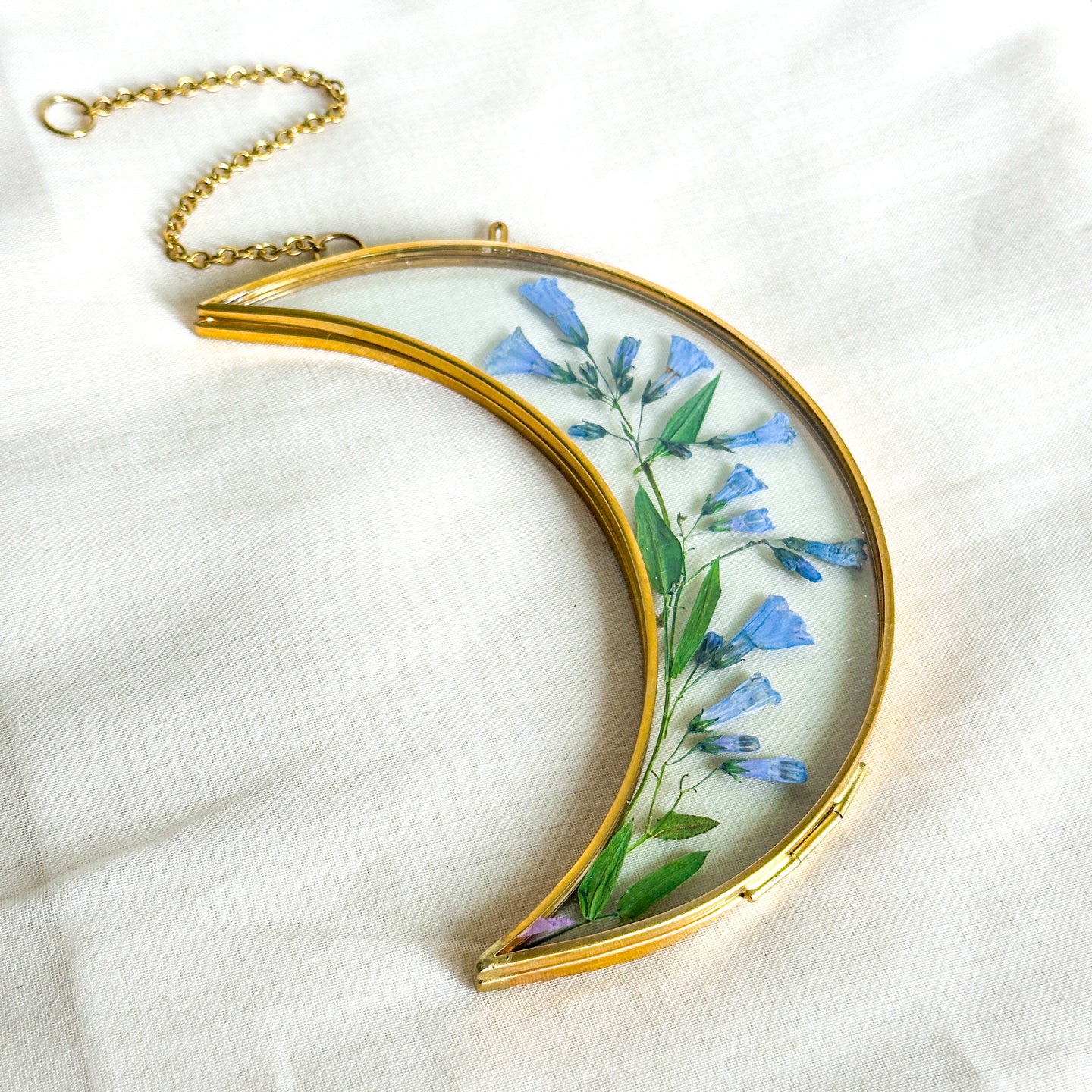 Bluebell gold crescent moon wall hanging