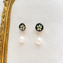 Load image into Gallery viewer, Black bridal wreath pearl drop studs - sterling silver
