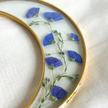 Load image into Gallery viewer, Blue flax gold crescent moon wall hanging
