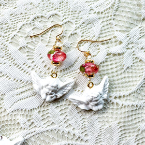 Cherub rose petal bead earring