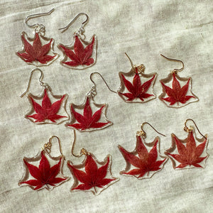 Small red maple leaf earrings