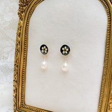 Load image into Gallery viewer, Black bridal wreath pearl drop studs - sterling silver
