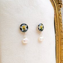 Load image into Gallery viewer, Black violet pearl drop studs - sterling silver
