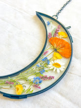 Load image into Gallery viewer, Black crescent moon wildflower garden wall hanging
