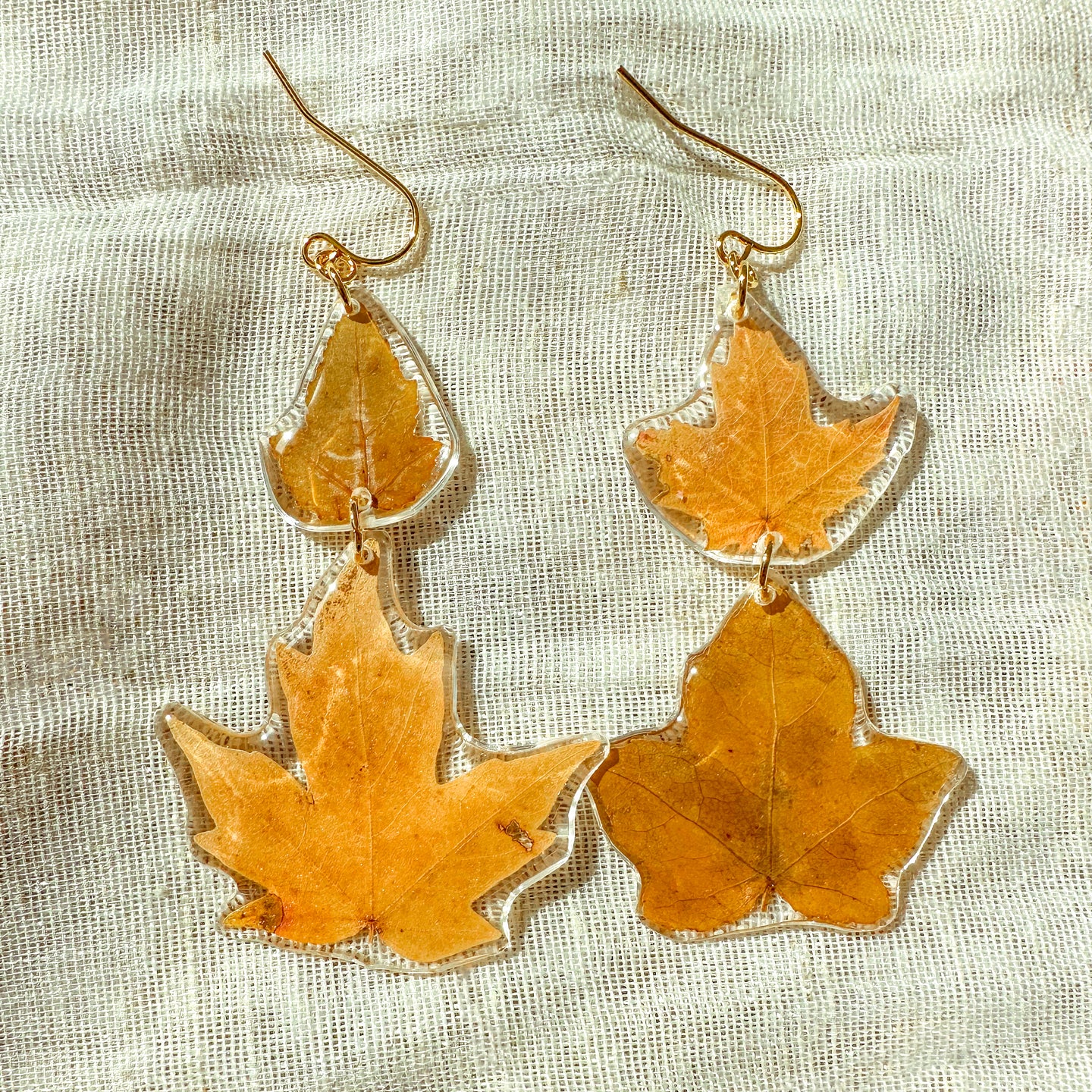 Mismatched double fall leaf earrings