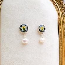 Load image into Gallery viewer, Black violet pearl drop studs - sterling silver
