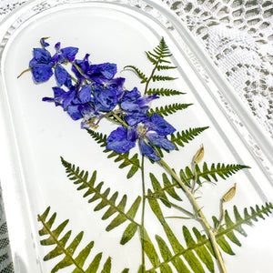 Oval fern and larkspur white tray