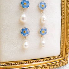 Load image into Gallery viewer, Forget-me-not pearl drop studs - sterling silver
