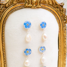 Load image into Gallery viewer, Forget-me-not pearl drop studs - sterling silver
