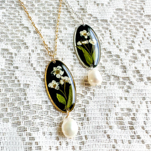 Bridal wreath oval pearl drop necklace