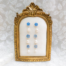 Load image into Gallery viewer, Forget-me-not pearl drop studs - sterling silver
