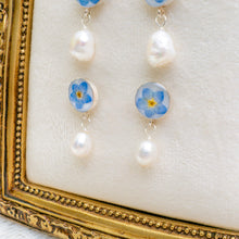 Load image into Gallery viewer, Forget-me-not pearl drop studs - sterling silver
