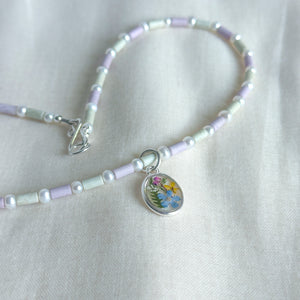 Garden Window ceramic and pearl beaded necklace