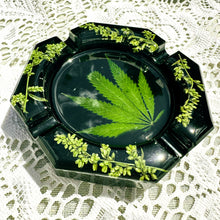 Load image into Gallery viewer, Sage and cannabis leaf black octogon ashtray

