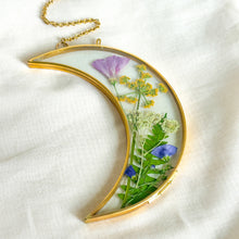 Load image into Gallery viewer, Wildflower garden gold crescent moon wall hanging (no. 1)
