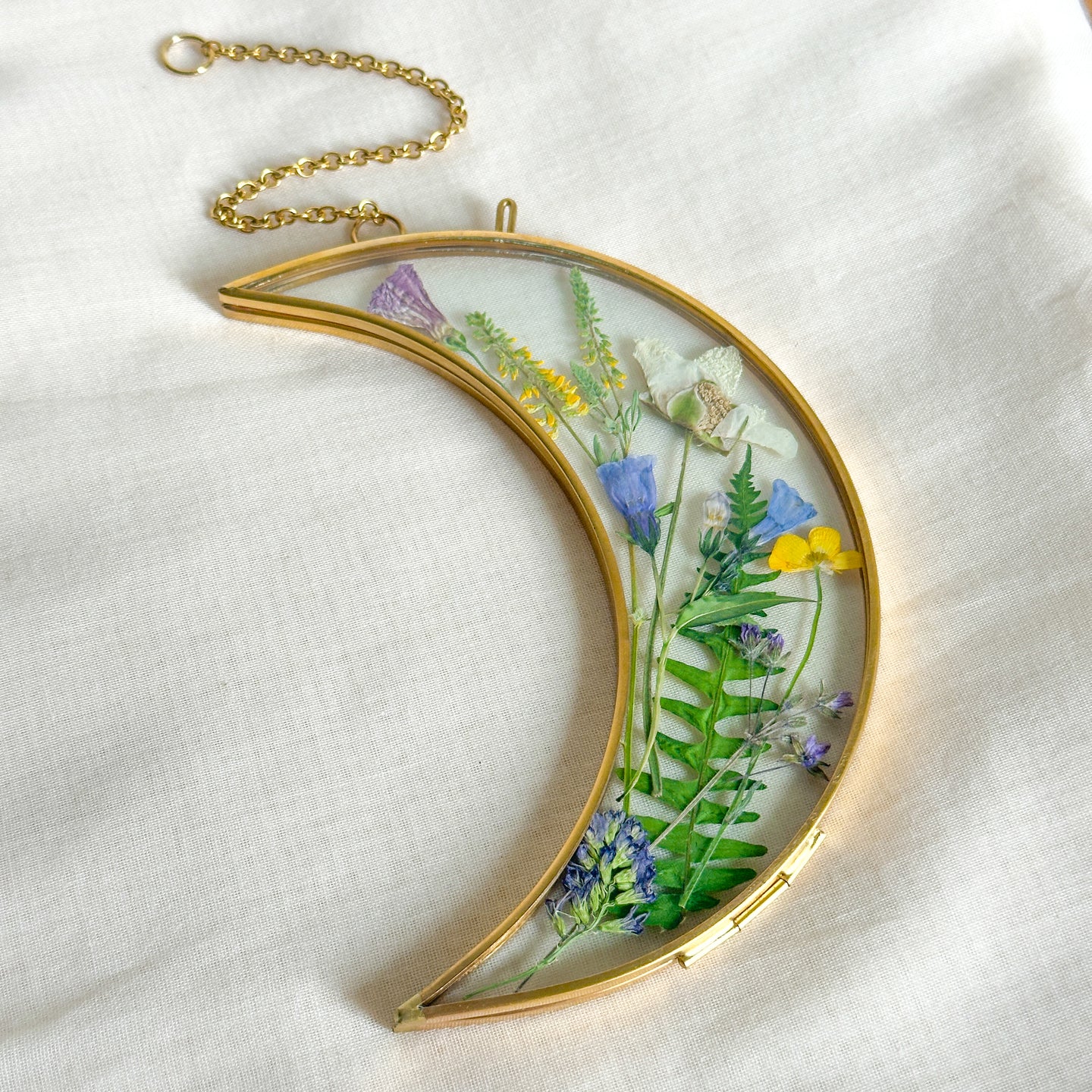 Wildflower garden gold crescent moon wall hanging (no. 3)