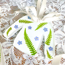 Load image into Gallery viewer, Forget-me-not fern white sweater ornament
