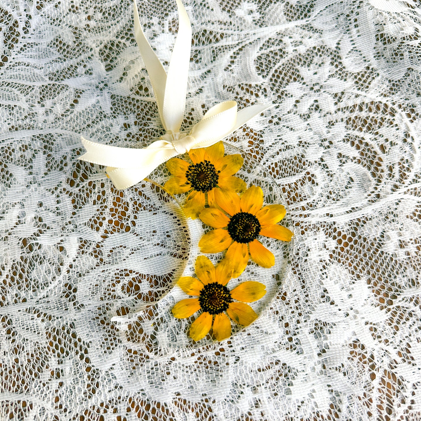 Black eyed susan crescent moon ornament