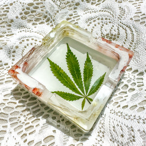 Pink and white milky cannabis leaf square ash tray