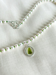 Fern freshwater pearl beaded charm necklace
