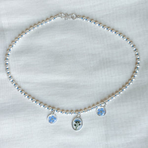 Triple forget-me-not beaded charm necklace