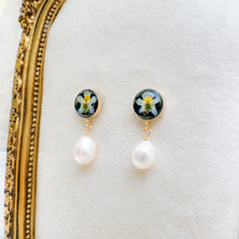 Load image into Gallery viewer, Black violet pearl drop stud - gold-filled
